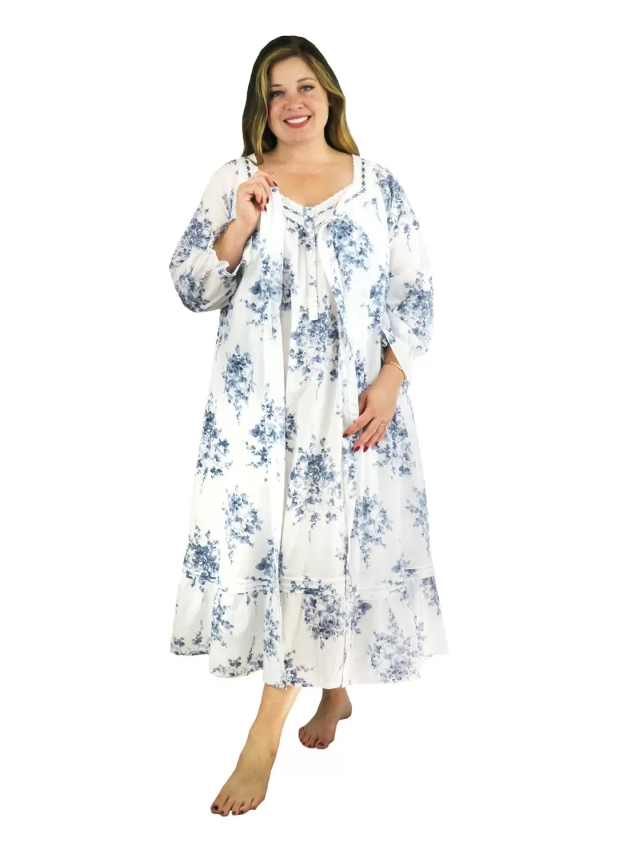 La Cera™ Bata Con Volantes Y Ribete De Encaje De Algodon 100% De Talla Grande -^ Más Ropa De Dormir