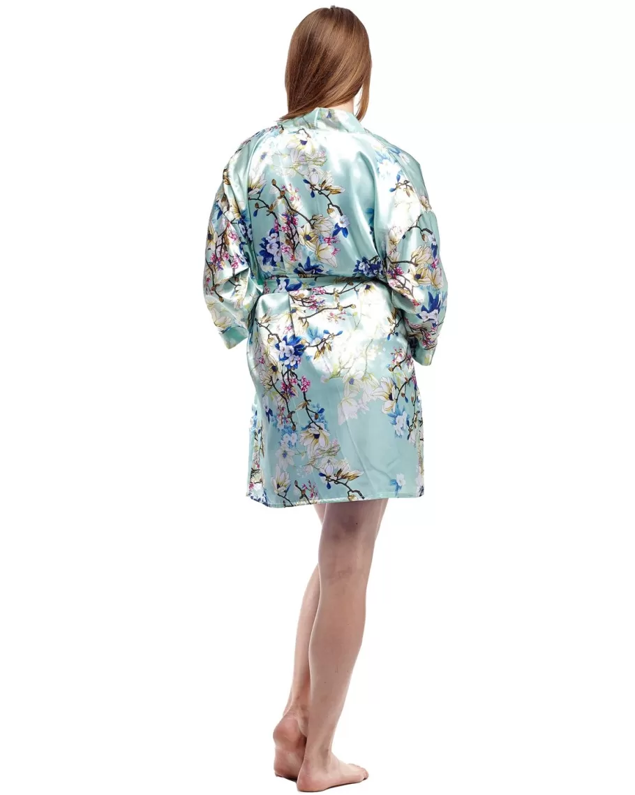 La Cera™ Bata De Saten Floral Color^ Batas
