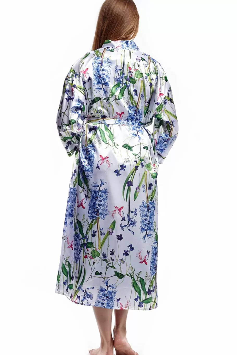 La Cera™ Bata De Saten Floral Larga De Talla Grande^ Más Ropa De Dormir