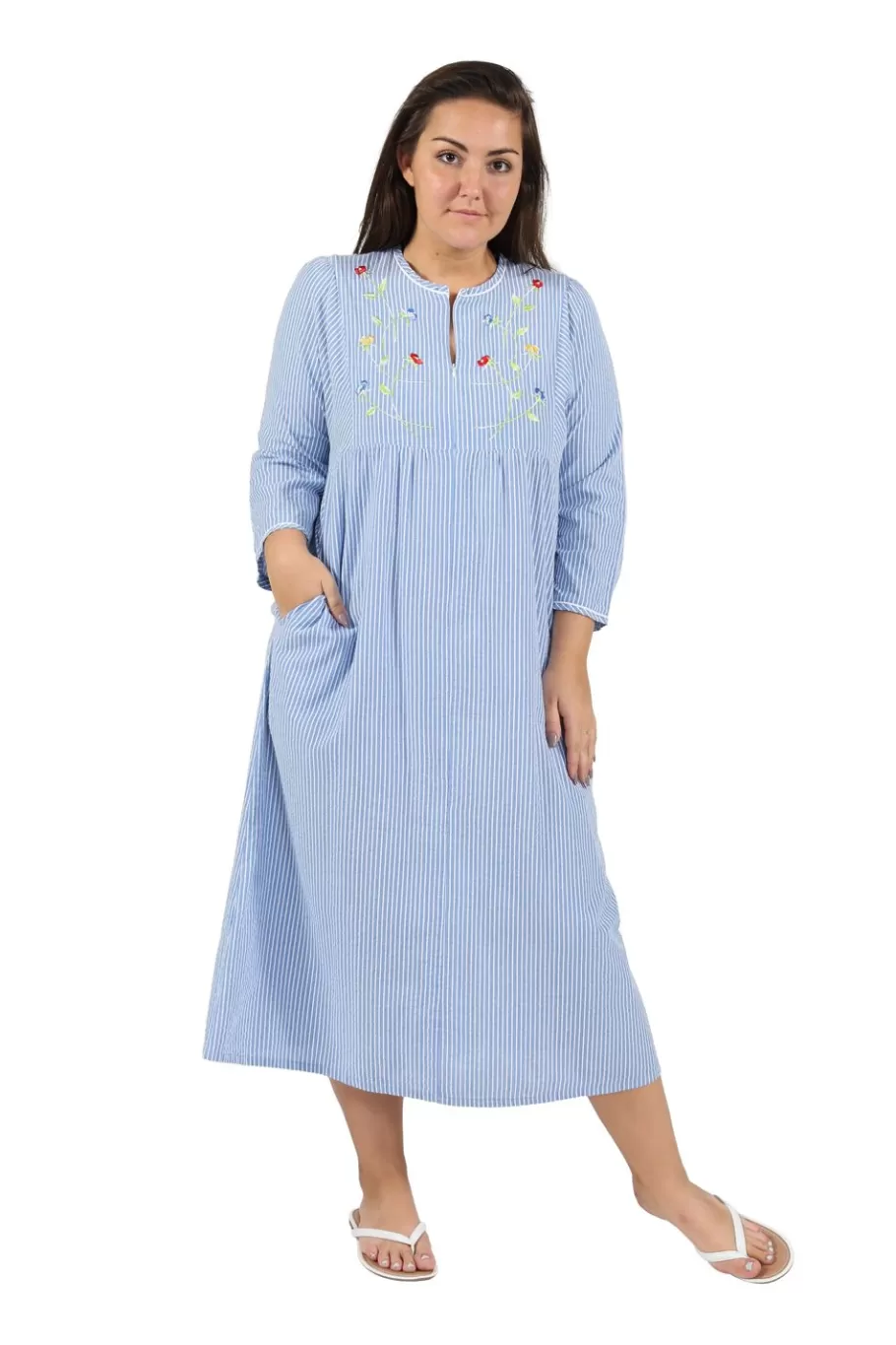 La Cera™ Bata Frontal Con Cremallera De Talla Grande 100% Algodon^ Más Ropa De Dormir
