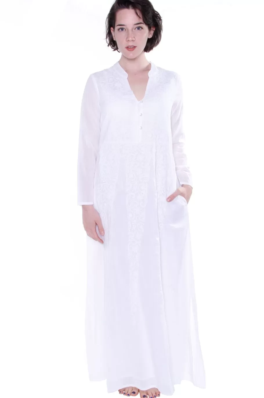 La Cera™ Caftan Bordado Con Cuello En V Y Muesca La Cera^ Caftanes