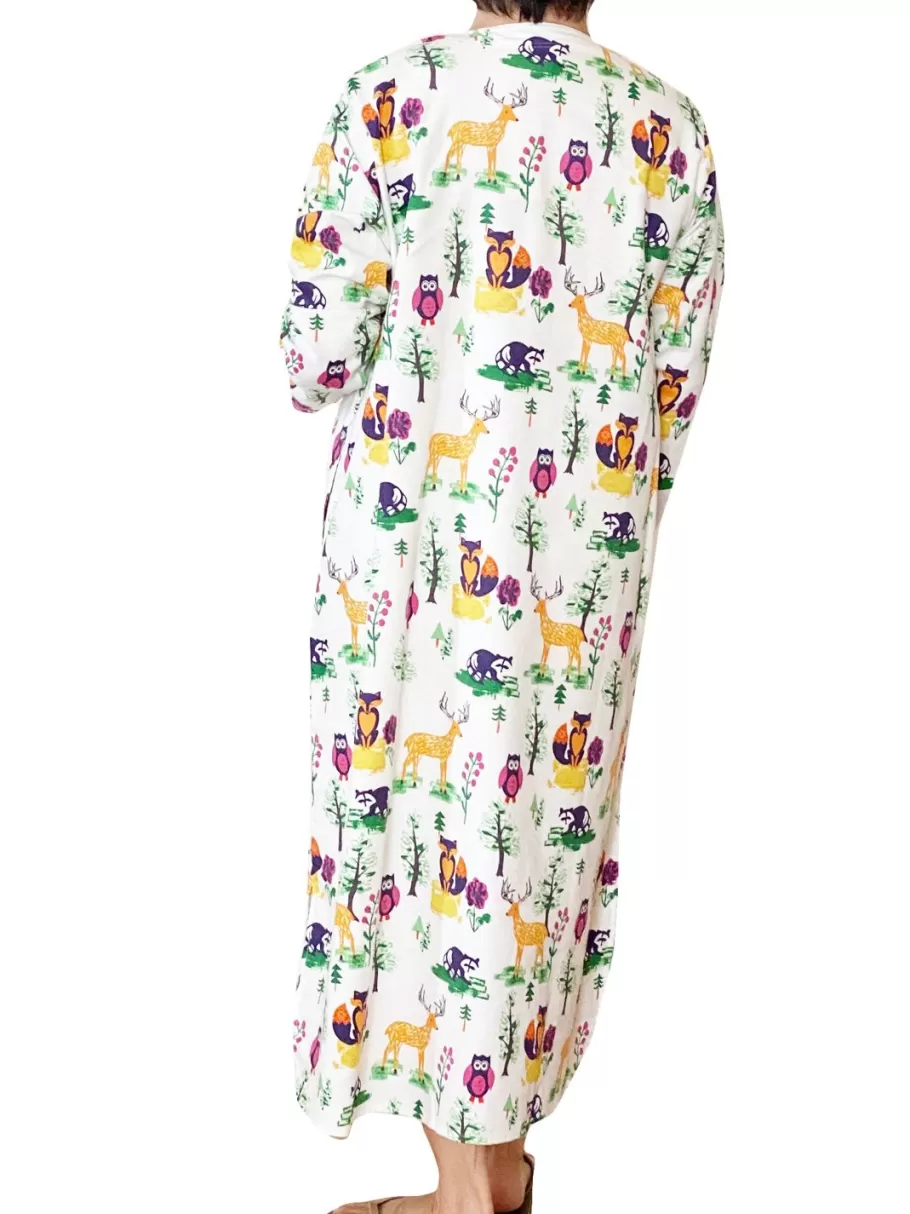 La Cera™ Camisa De Noche Henley De Franela Con Animales Del Bosque^ Vestidos