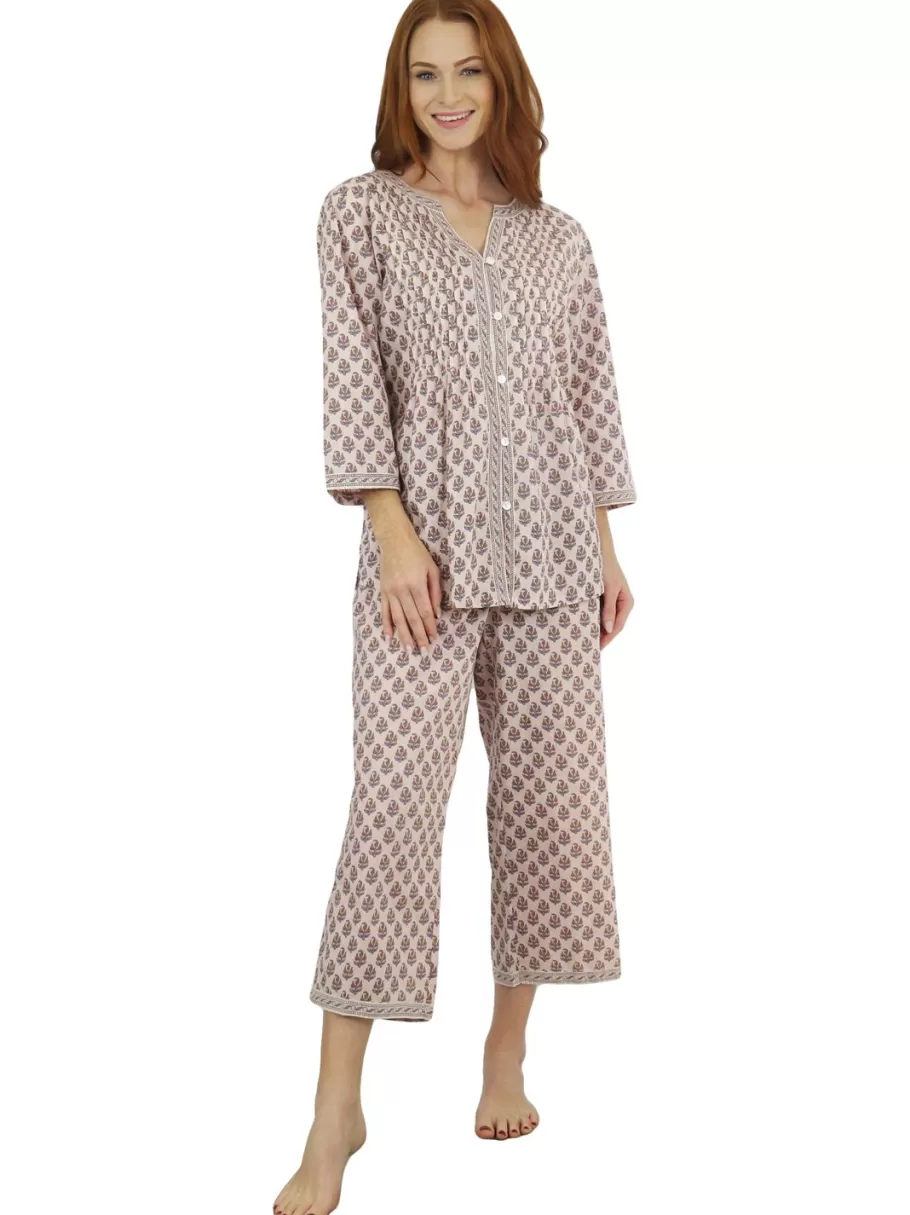 La Cera™ Conjunto De Pijama Capri Con Frente Plisado Y Manga 3/4 Floral De La C^ Pijama