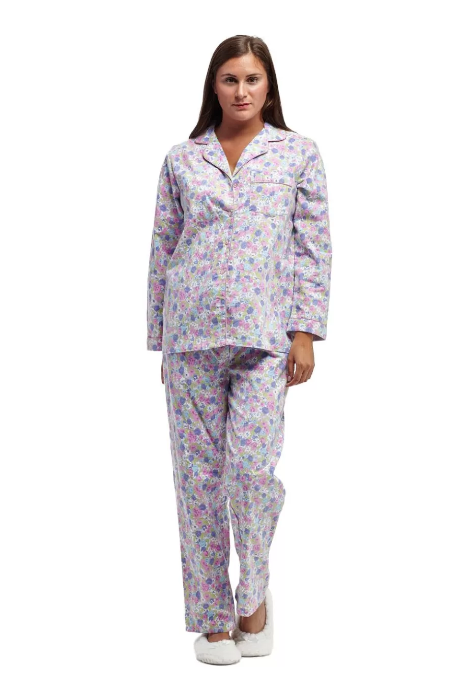 La Cera™ Conjunto De Pijama De Franela Floral De Manga Larga De La Cera^ Pijama