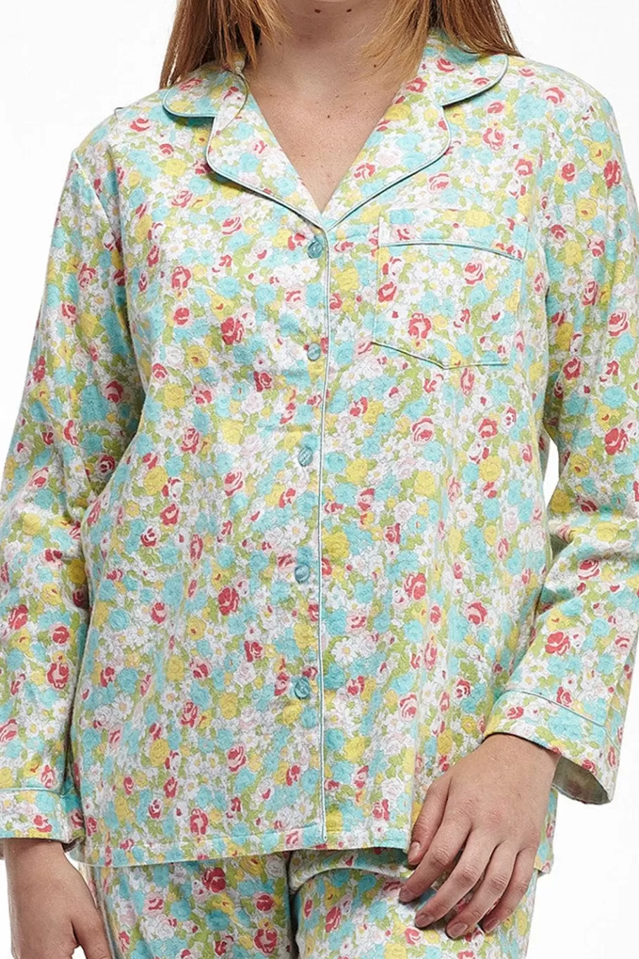 La Cera™ Conjunto De Pijama De Franela Floral De Manga Larga De La Cera^ Pijama