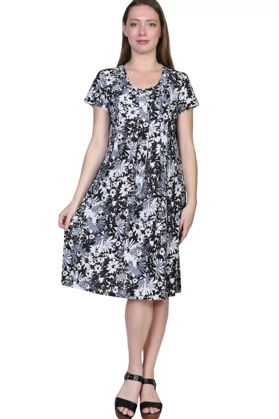 La Cera™ La Cera Vestido De Manga Corta Estampado Blanco Y Negro^ Vestidos De Punto