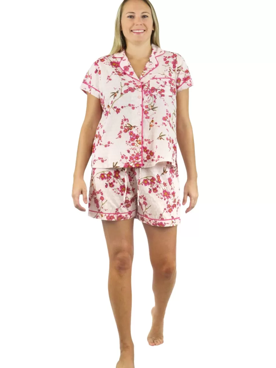 La Cera™ Pijama Tipo Boxer Con Diseno De Flores De Cerezo De La Cera^ Pijama