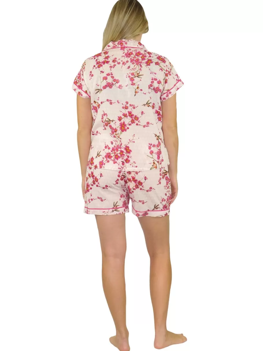 La Cera™ Pijama Tipo Boxer Con Diseno De Flores De Cerezo De La Cera^ Pijama