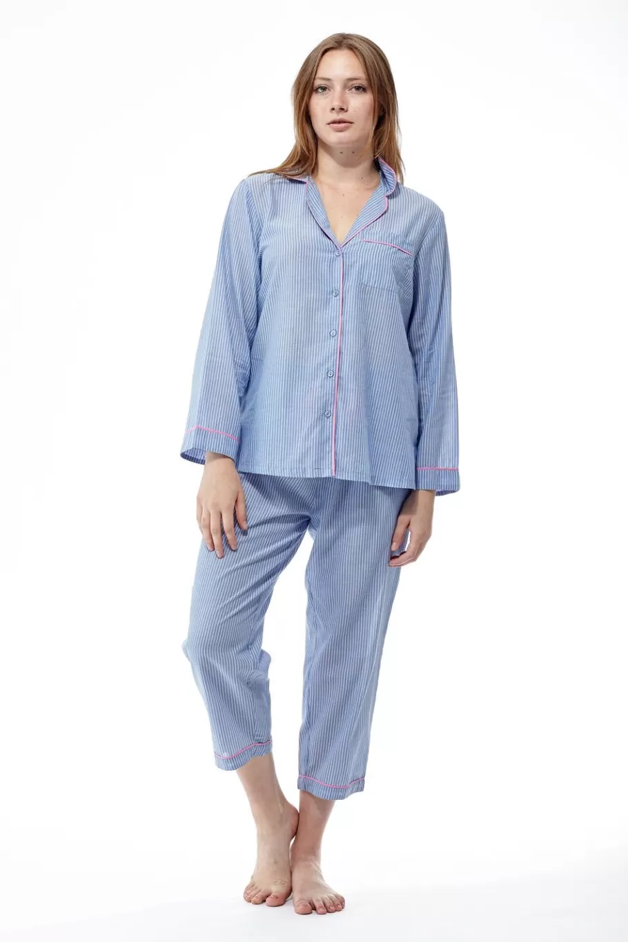 La Cera™ Pijamas De Talla Grande De Rayas Azules^ Más Ropa De Dormir