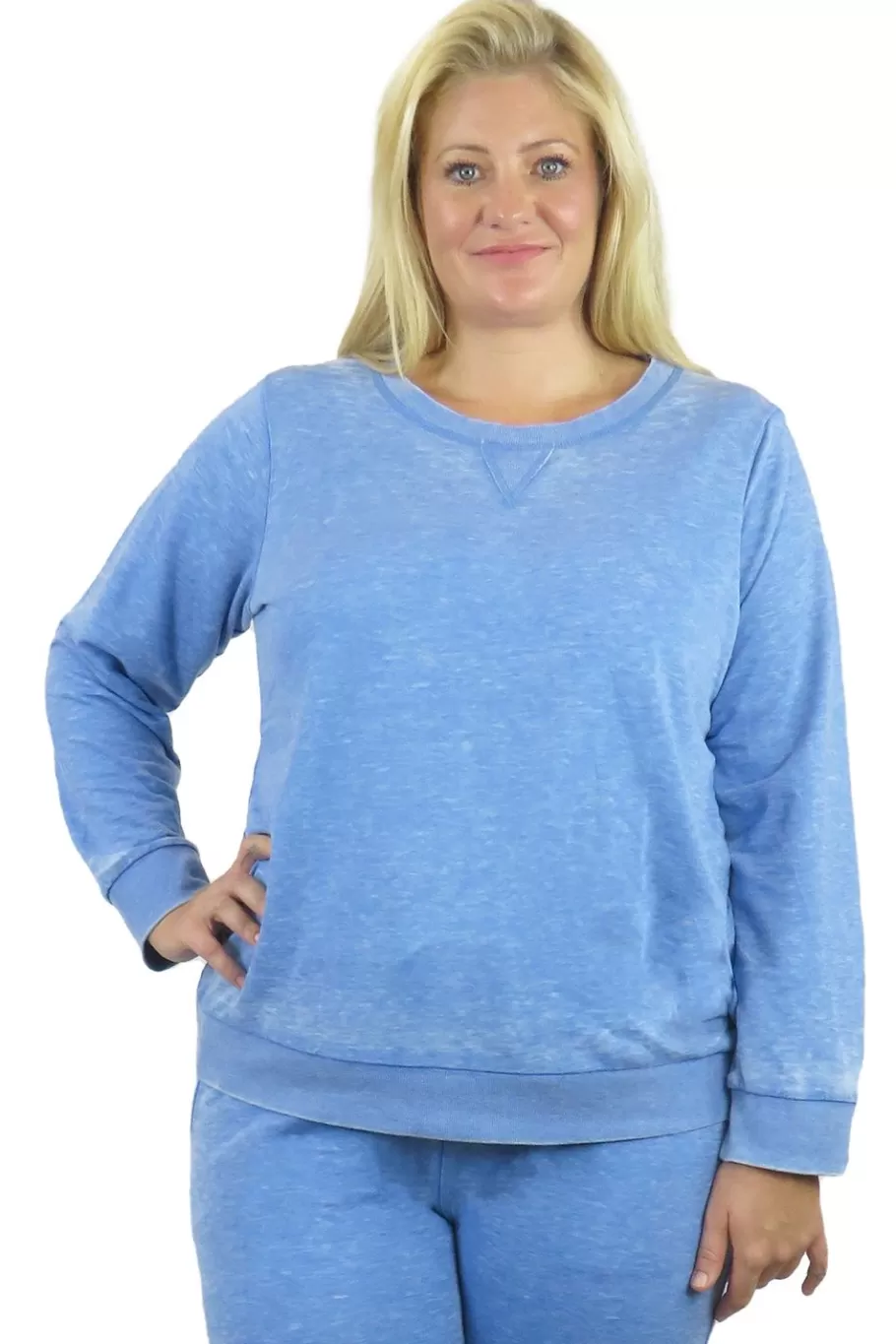 La Cera™ Sudadera De Rizo Frances Con Cuello Redondo Jaspeado De Talla Grande^ Más Ropa Cómoda