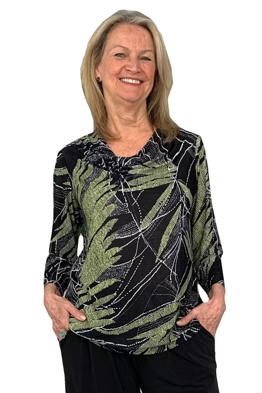 La Cera™ Top Con Cuello Vuelto Y Estampado De Palmeras Savannah De La Cera^ Tapas