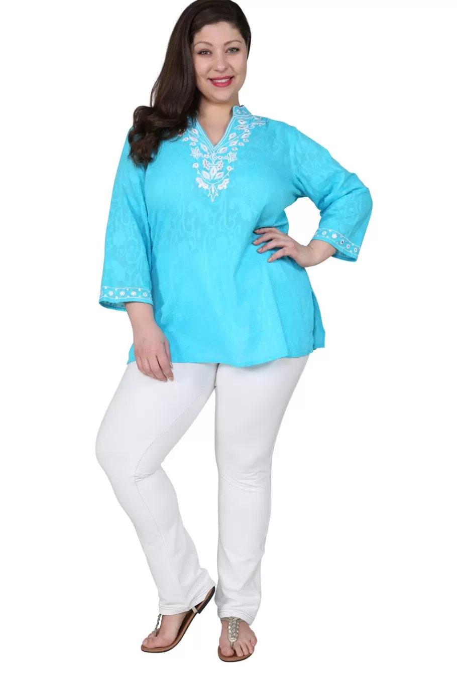La Cera™ Top Tipo Tunica Con Bordado Floral De Talla Grande^ Plus Tops
