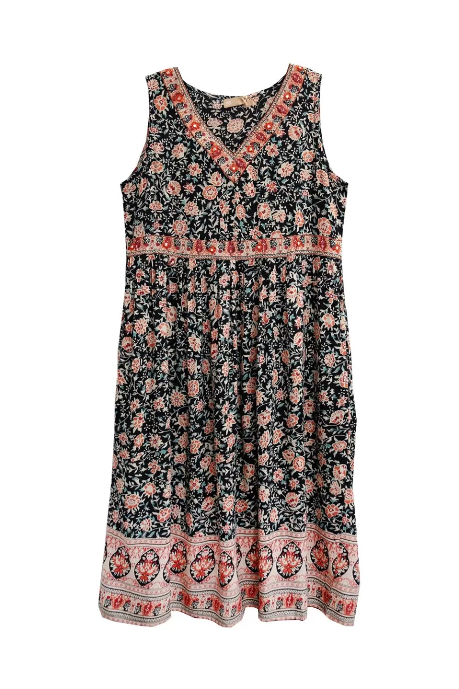 La Cera™ Vestido Con Escote En V Y Cintura Imperio Con Estampado De Borde - Tal^ Vestidos Plus