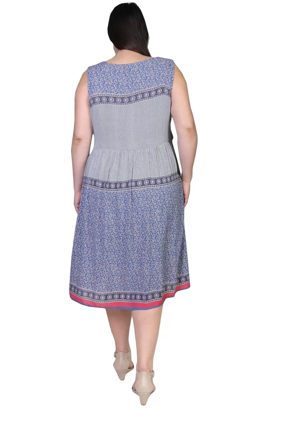 La Cera™ Vestido Con Estampado De Borde De Cintura Imperio Y Escote En V De Tal^ Vestidos Plus