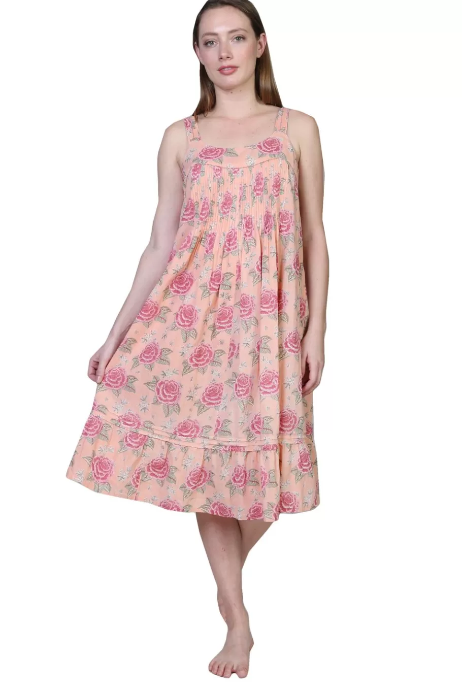 La Cera™ Vestido De Algodon Con Parte Delantera Plisada Y Volante La Cera - Azu^ Vestidos