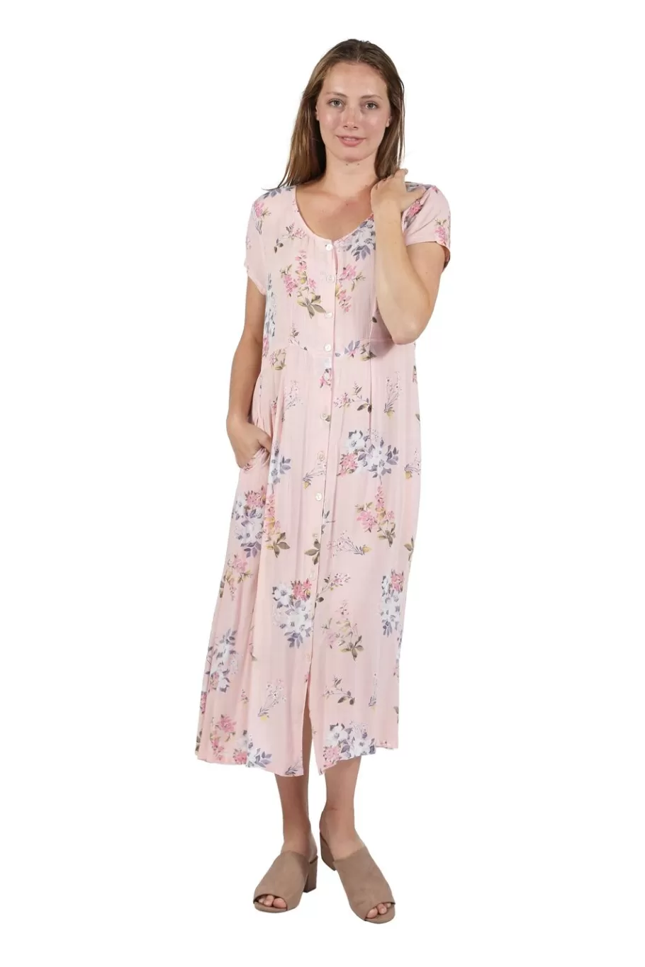 La Cera™ Vestido De Manga Corta Con Botones En La Parte Delantera La Cera^ Vestidos Tejidos