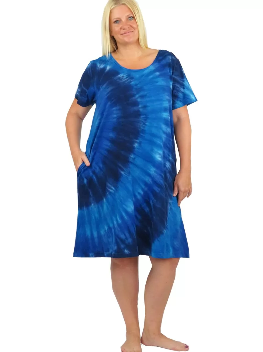 La Cera™ Vestido Vaquero Con Efecto Tie-Dye Y Manga Corta De Punto De Algodon L^ Vestidos Plus